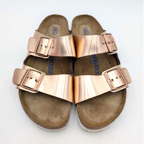 Birkenstock Arizona Soft Footbed Sandal Unisex Metallic Copper Sz US W8/M6 EU39 - Picture 15 of 16